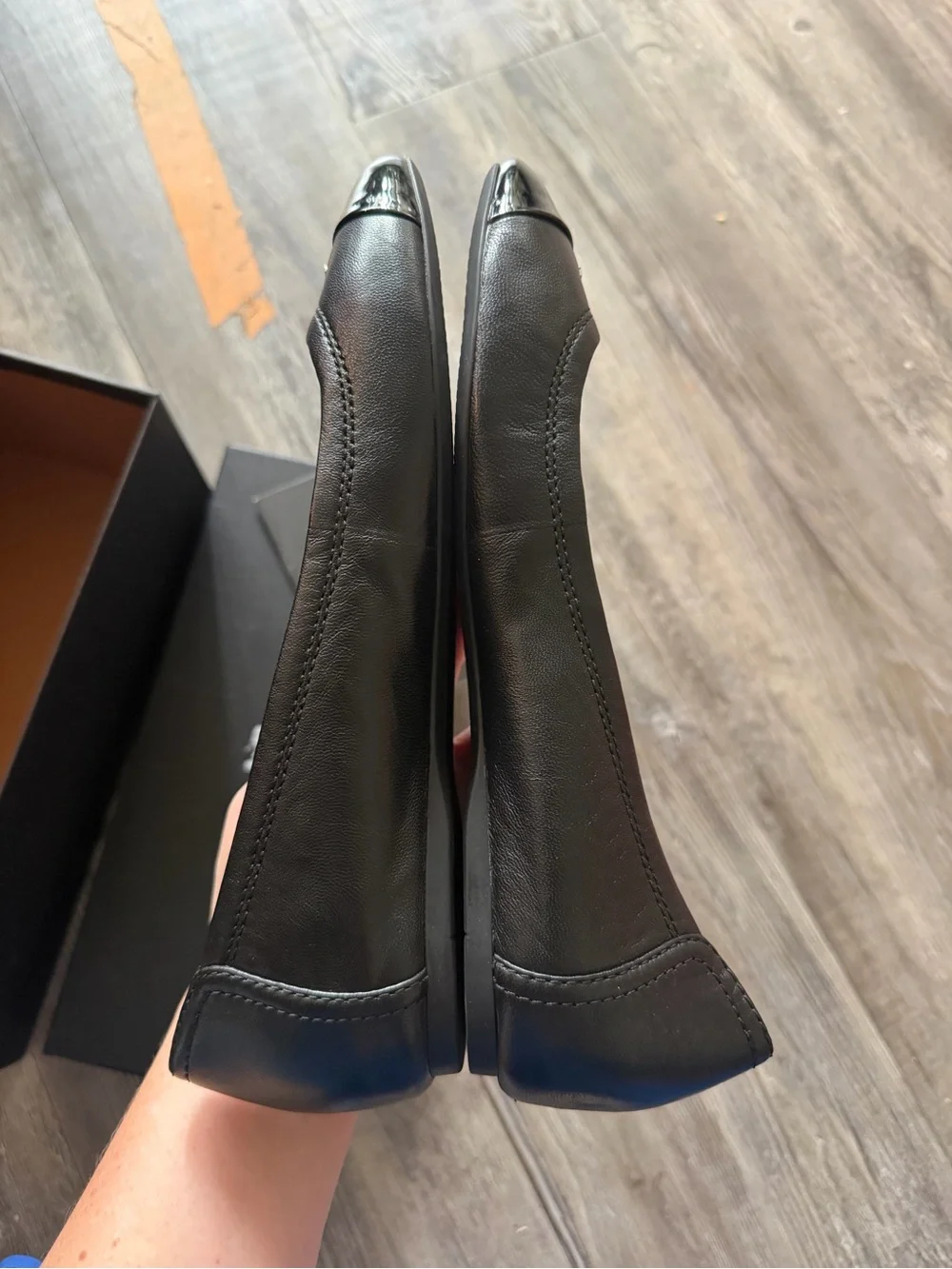 Chelsea Matte Calf Patent Coach Black Leather Ballet Flats